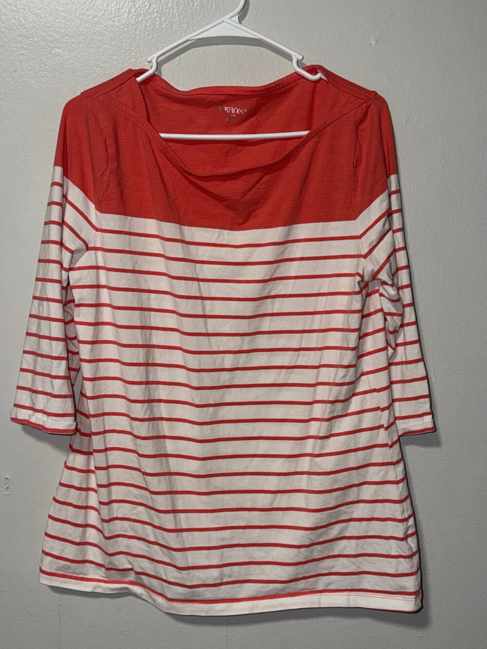 Merona Red and White Striped Top 3/4 Sleeves Scoop Neck